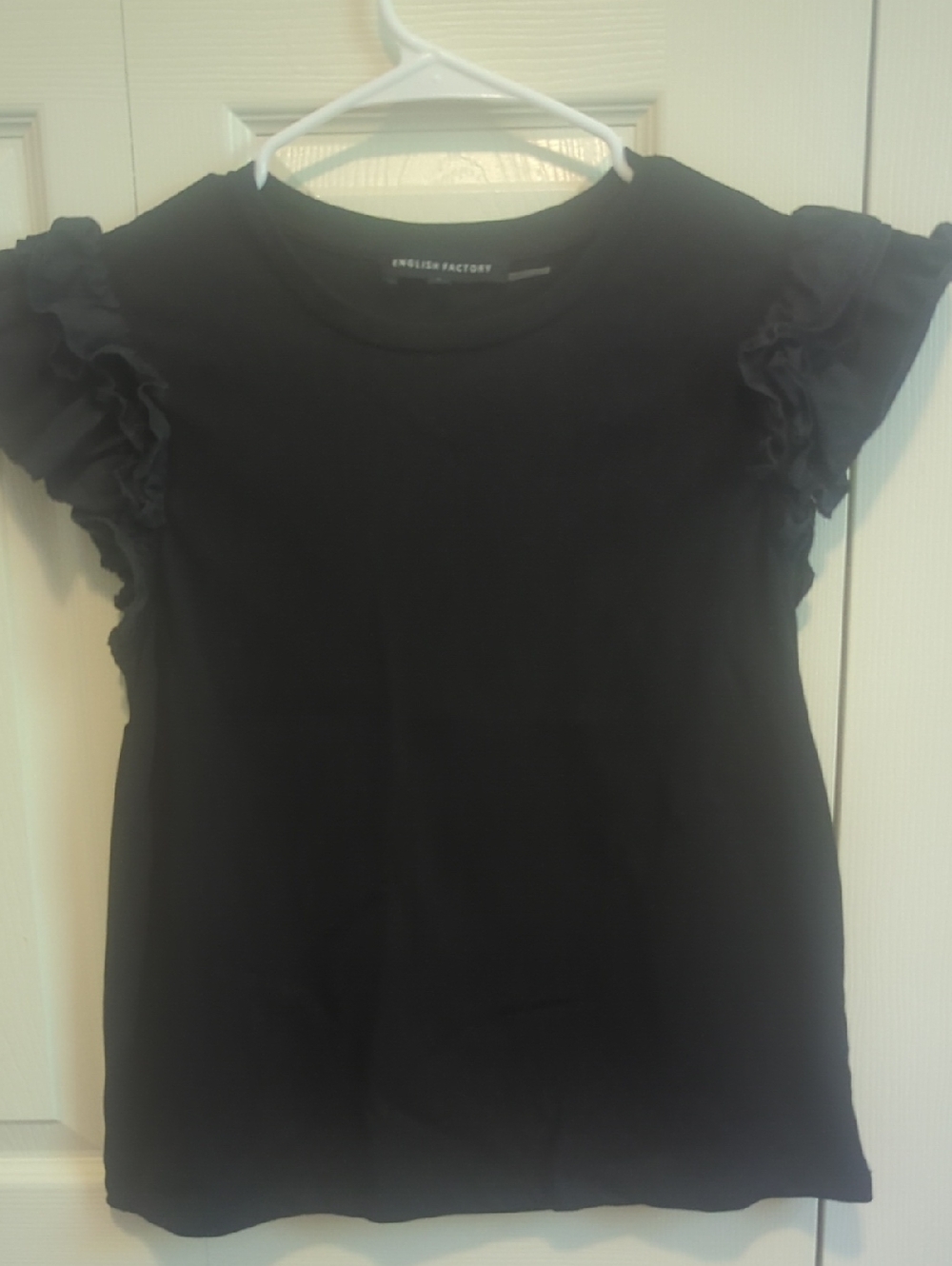 English Factory Feminine Black Cotton Ruffle Sleeve Top